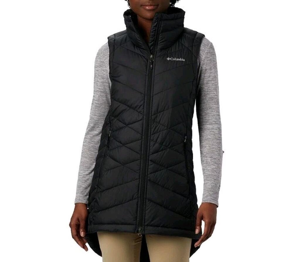 NWT Columbia Womens Heavenly Long Puffer Vest Omni-Heat Size Medium Black $120